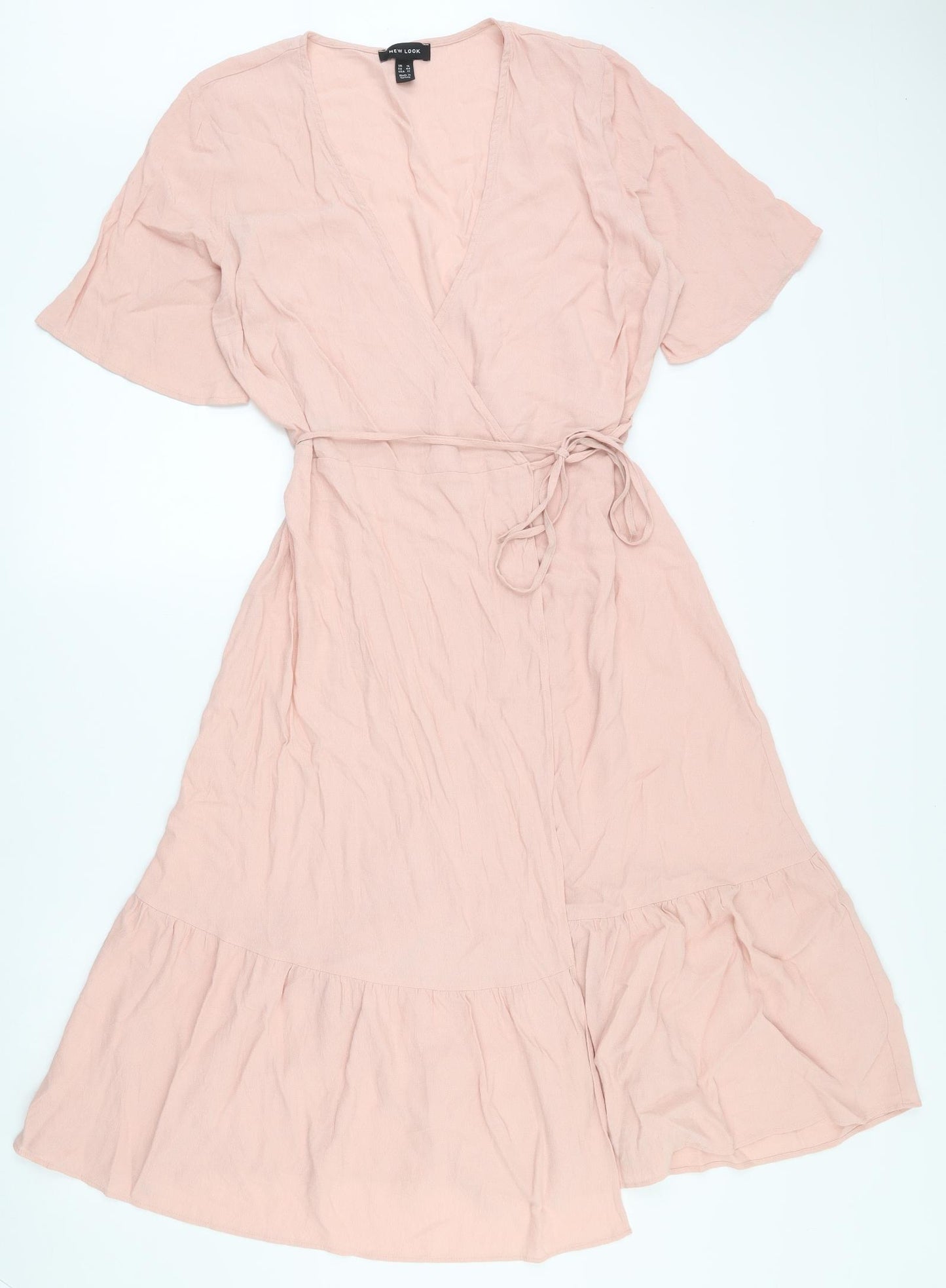 New Look Womens Pink  Viscose Wrap Dress  Size 16  V-Neck Tie