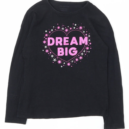 Primark Girls Black  Cotton Basic T-Shirt Size 9-10 Years Round Neck Magnetic