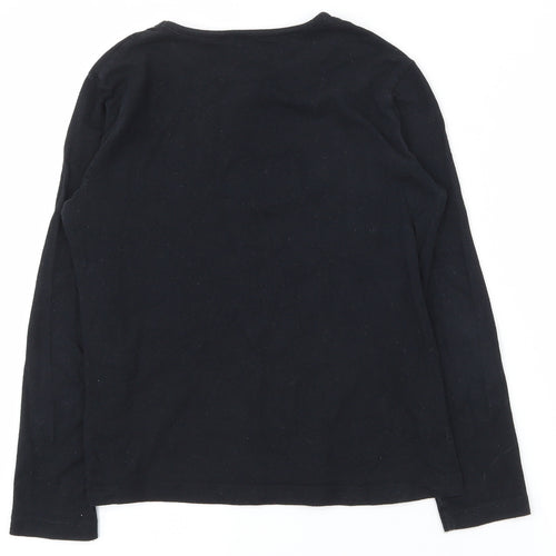 Primark Girls Black  Cotton Basic T-Shirt Size 9-10 Years Round Neck Magnetic