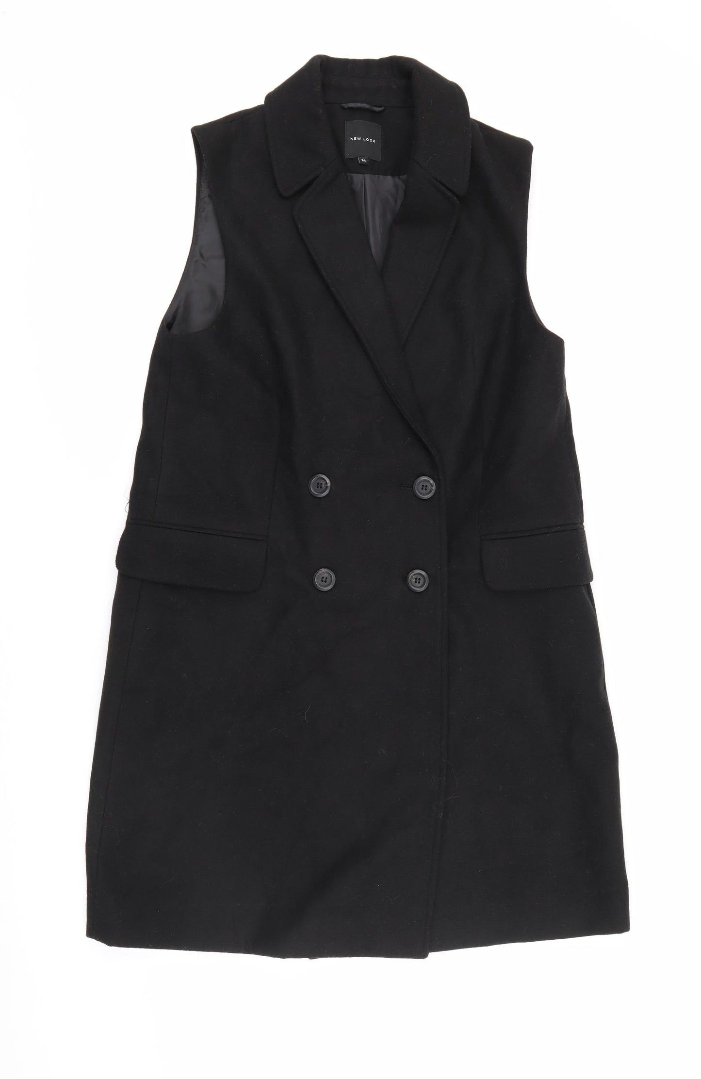 New Look Womens Black   Overcoat Coat Size 14  Button