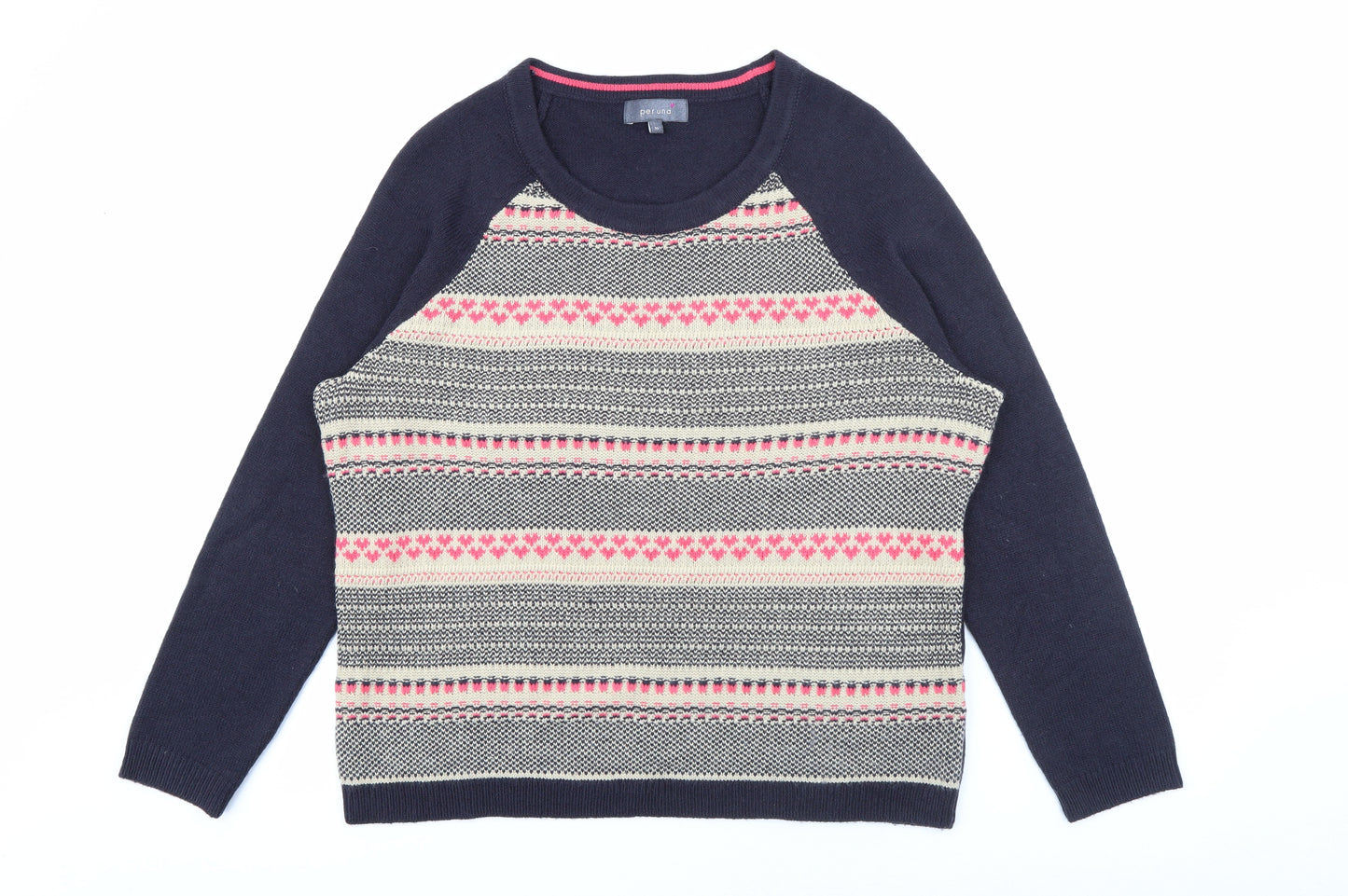 Per Una Womens Black Crew Neck Fair Isle Acrylic Pullover Jumper Size 16