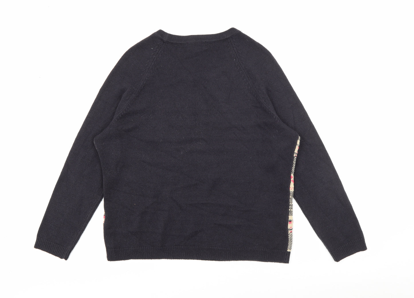 Per Una Womens Black Crew Neck Fair Isle Acrylic Pullover Jumper Size 16
