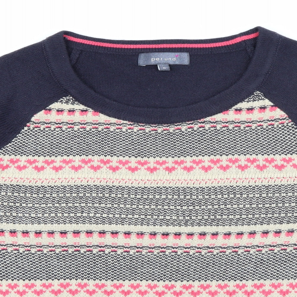 Per Una Womens Black Crew Neck Fair Isle Acrylic Pullover Jumper Size 16