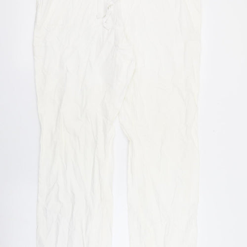 Marks and Spencer Womens White  Cotton Trousers  Size 18 L27 in Regular Tie