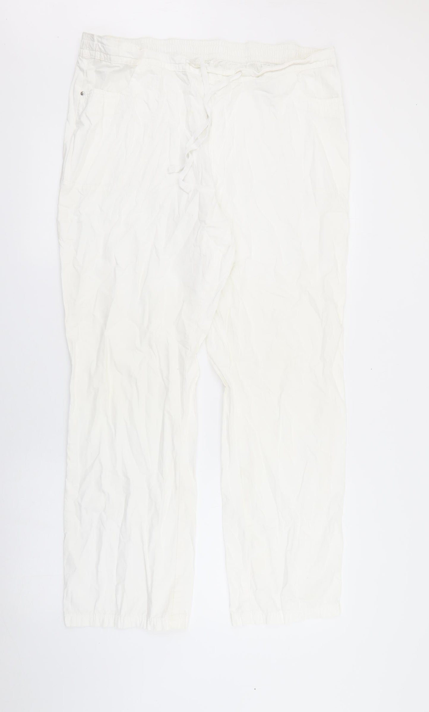 Marks and Spencer Womens White  Cotton Trousers  Size 18 L27 in Regular Tie
