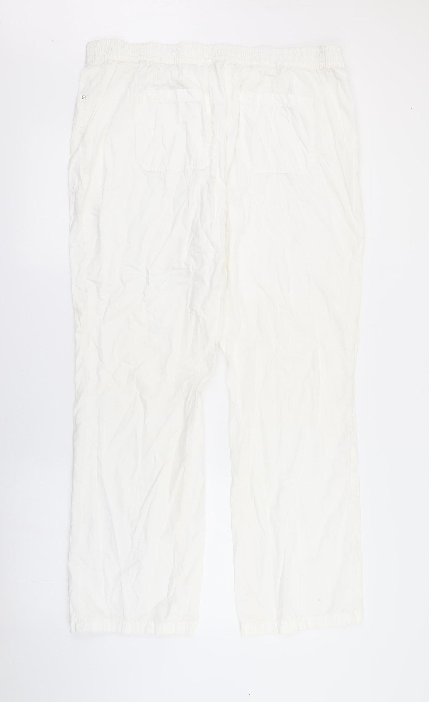 Marks and Spencer Womens White  Cotton Trousers  Size 18 L27 in Regular Tie