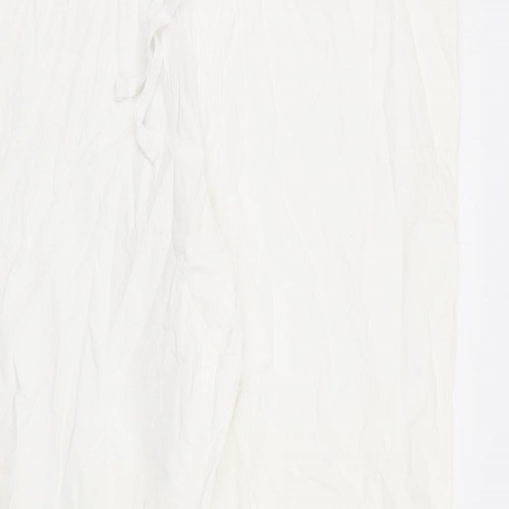 Marks and Spencer Womens White  Cotton Trousers  Size 18 L27 in Regular Tie