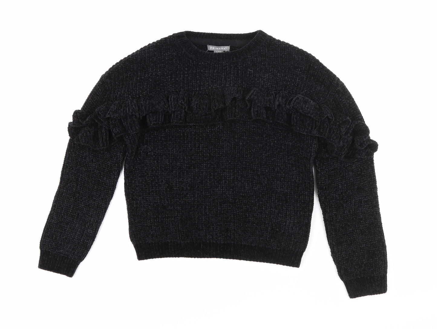 Primark Girls Black Crew Neck  Polyester Pullover Jumper Size 8-9 Years