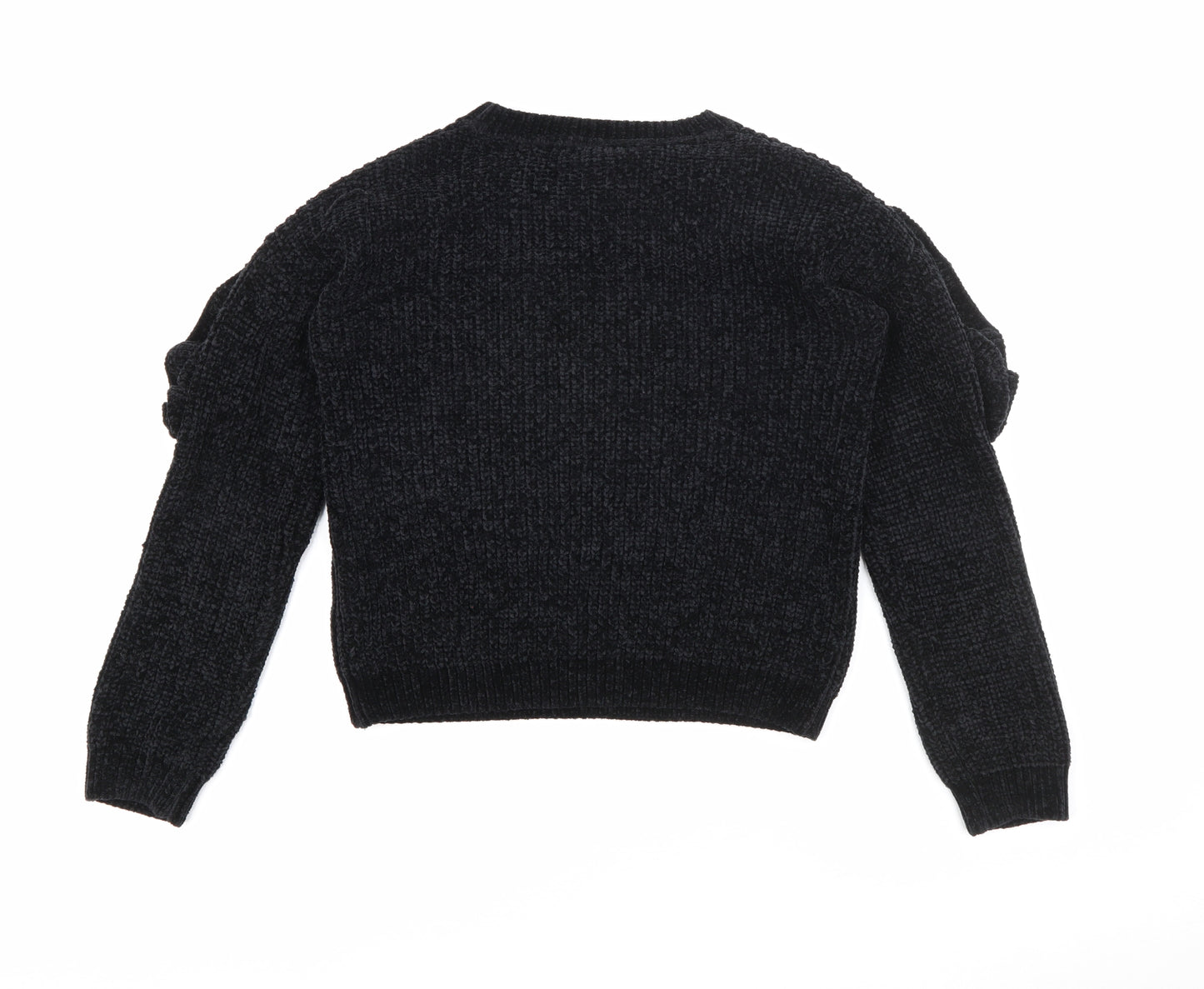 Primark Girls Black Crew Neck  Polyester Pullover Jumper Size 8-9 Years