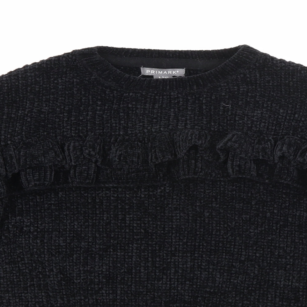 Primark Girls Black Crew Neck  Polyester Pullover Jumper Size 8-9 Years