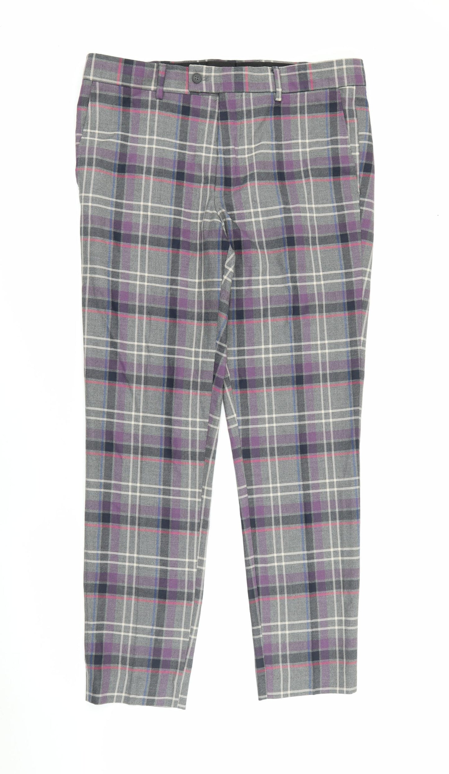 Boohoo Mens Purple Plaid Polyester Dress Pants Trousers Size 36 L28 in Regular Button