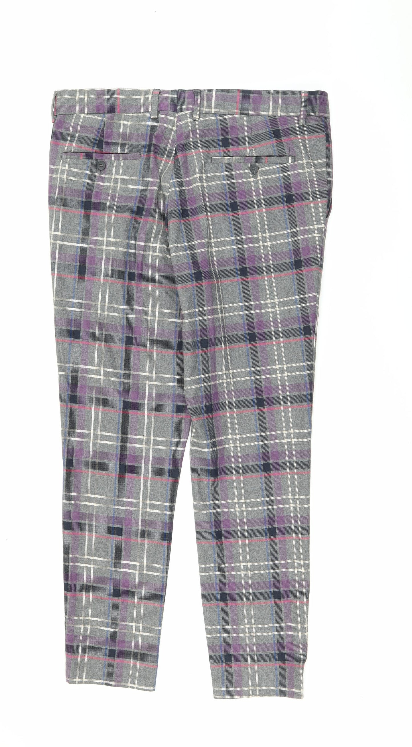 Boohoo Mens Purple Plaid Polyester Dress Pants Trousers Size 36 L28 in Regular Button