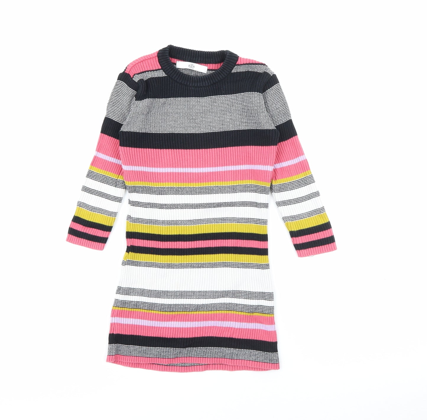 Marks and Spencer Girls Multicoloured Striped Cotton Jumper Dress  Size 3-4 Years  Crew Neck