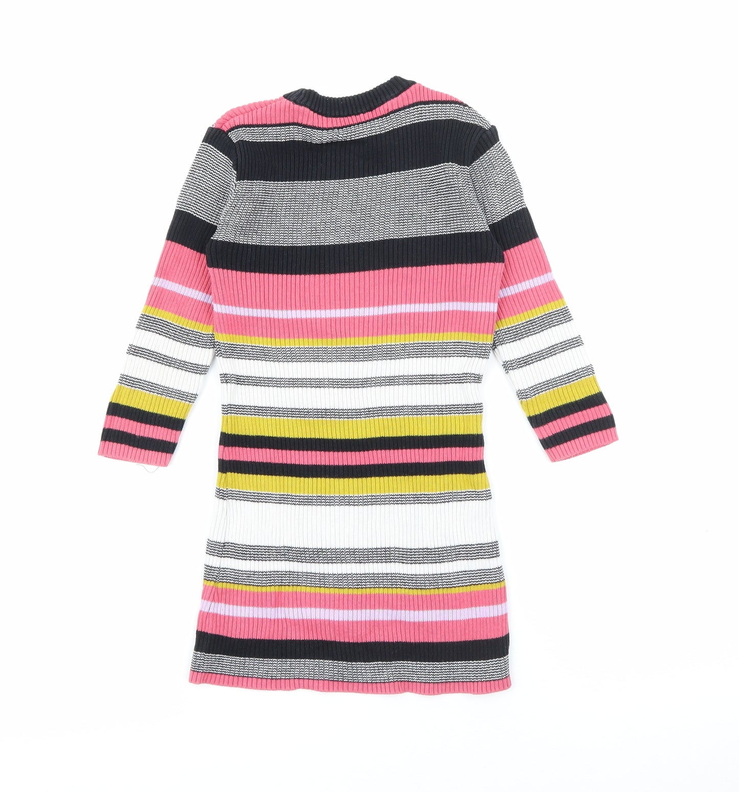 Marks and Spencer Girls Multicoloured Striped Cotton Jumper Dress  Size 3-4 Years  Crew Neck