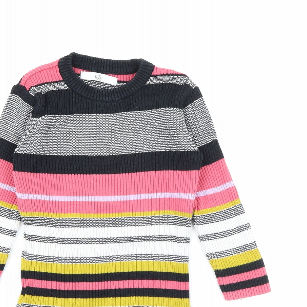 Marks and Spencer Girls Multicoloured Striped Cotton Jumper Dress  Size 3-4 Years  Crew Neck