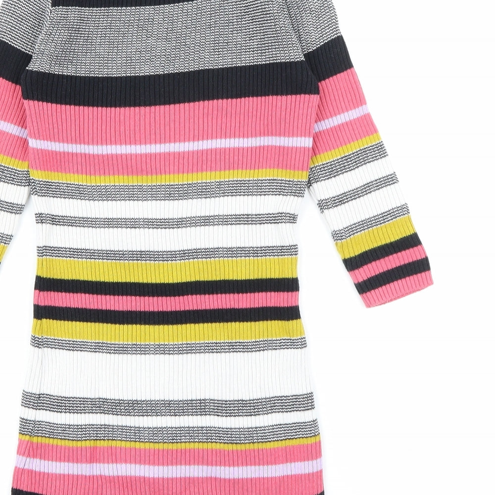 Marks and Spencer Girls Multicoloured Striped Cotton Jumper Dress  Size 3-4 Years  Crew Neck