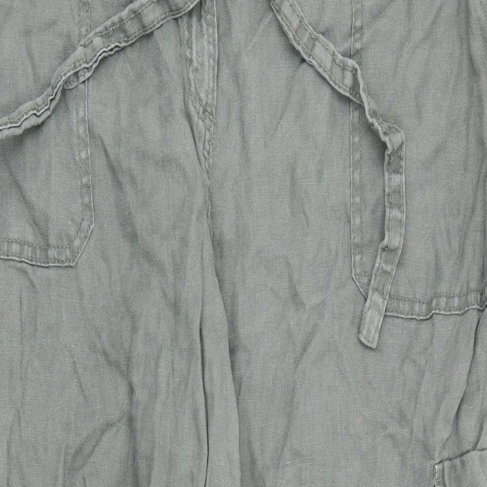 Marks and Spencer Womens Green  Linen Cargo Trousers Size 20 L26 in Regular Button