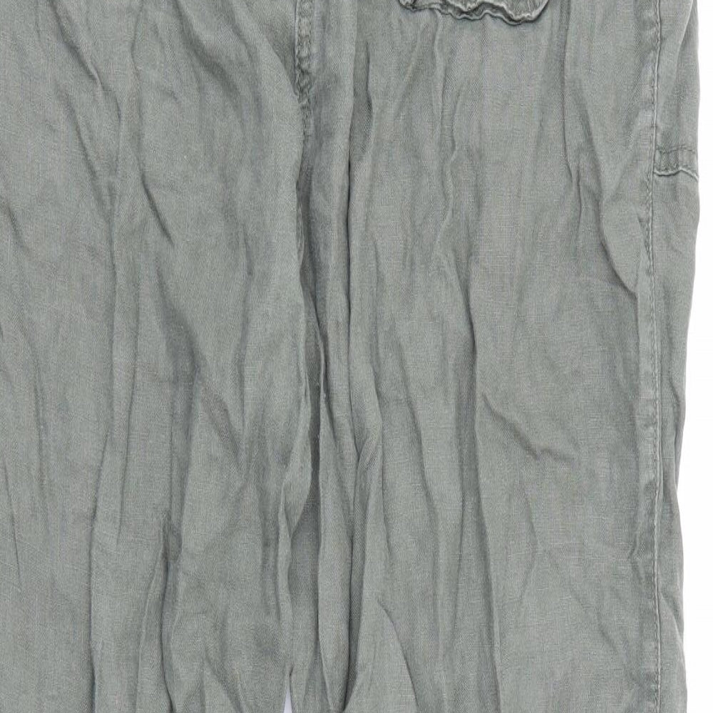 Marks and Spencer Womens Green  Linen Cargo Trousers Size 20 L26 in Regular Button