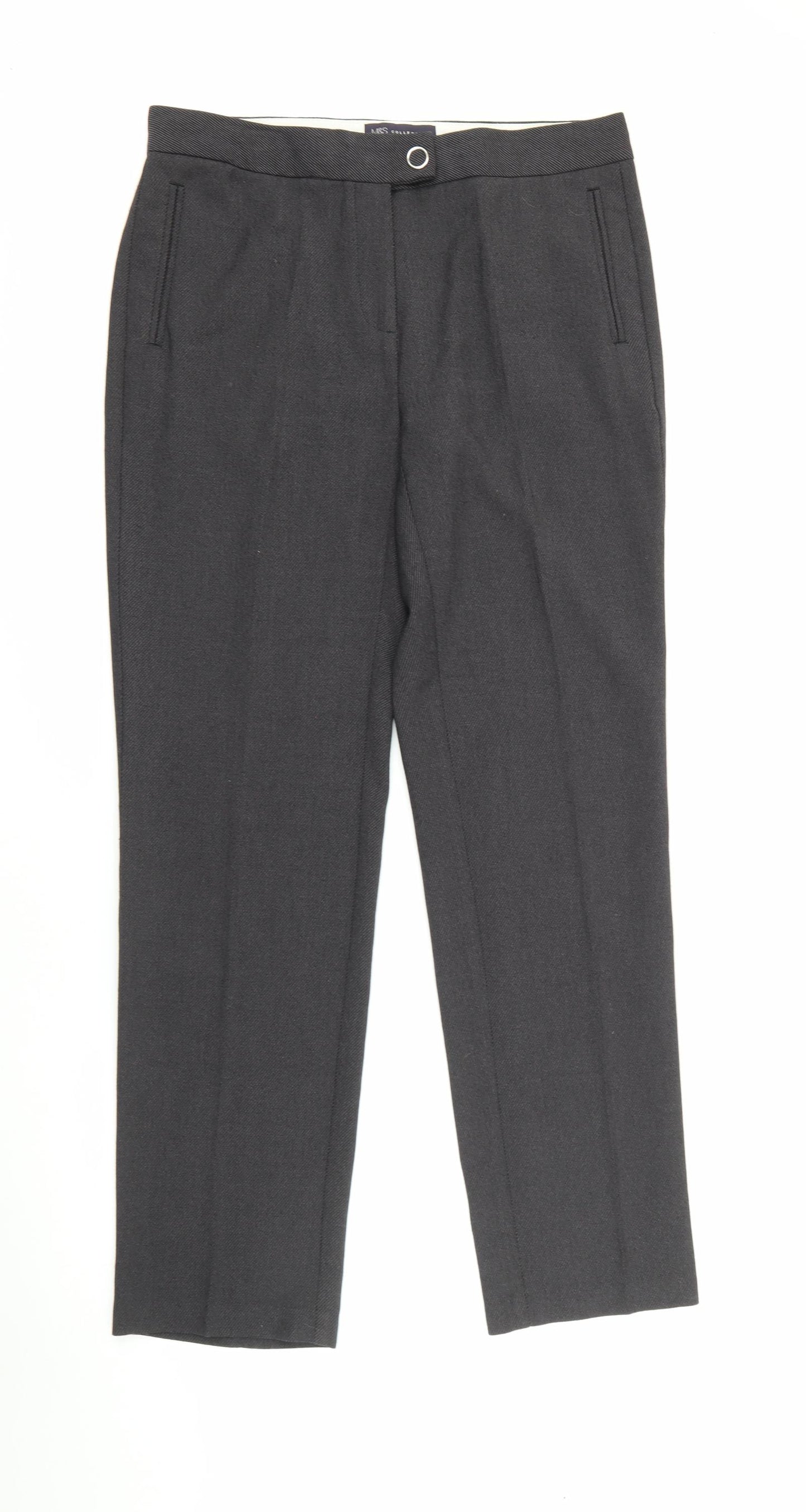 Marks and Spencer Womens Grey  Polyester Trousers  Size 12 L29 in Regular Snap