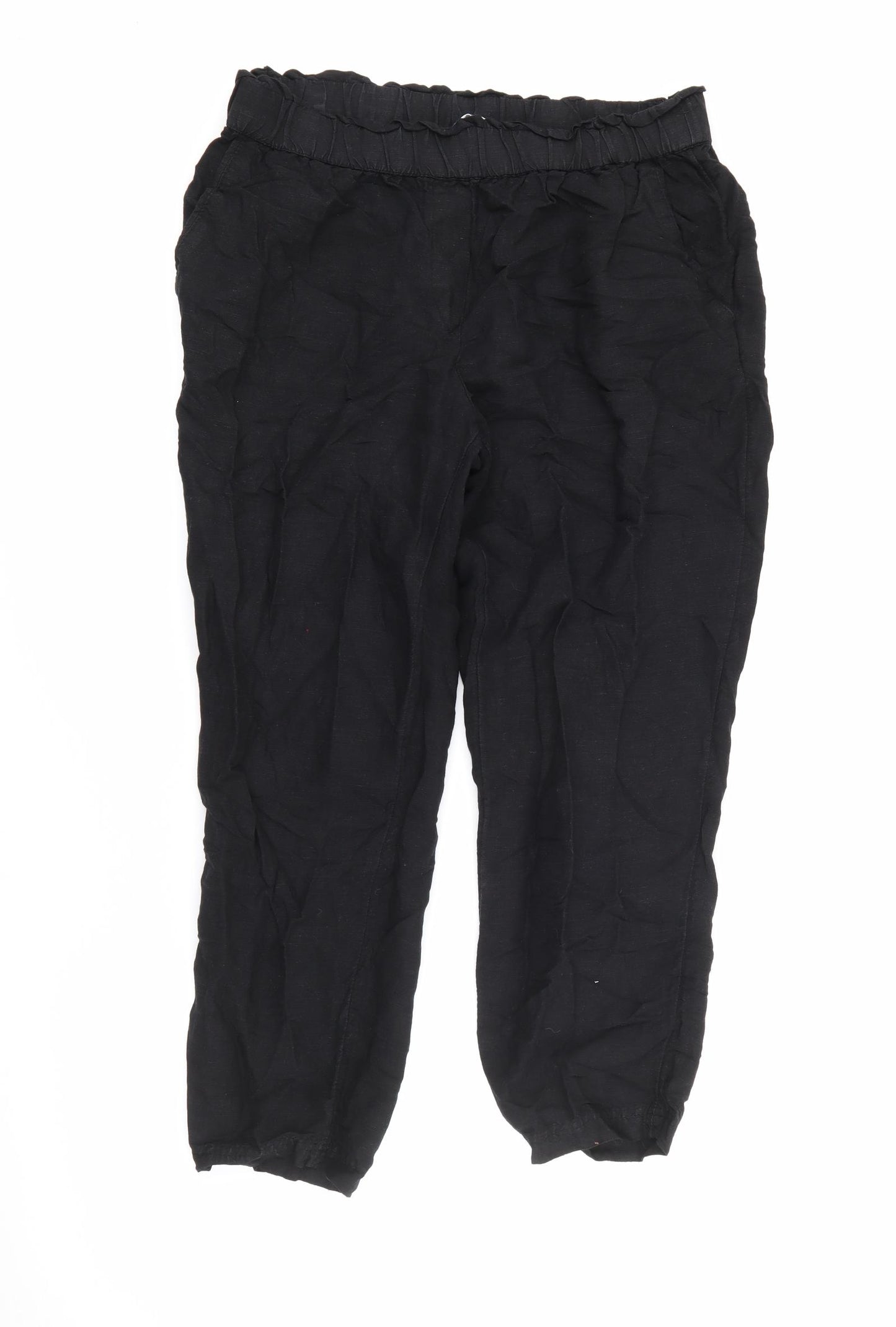 H&M` Womens Black  Linen Trousers  Size 14 L24 in Regular
