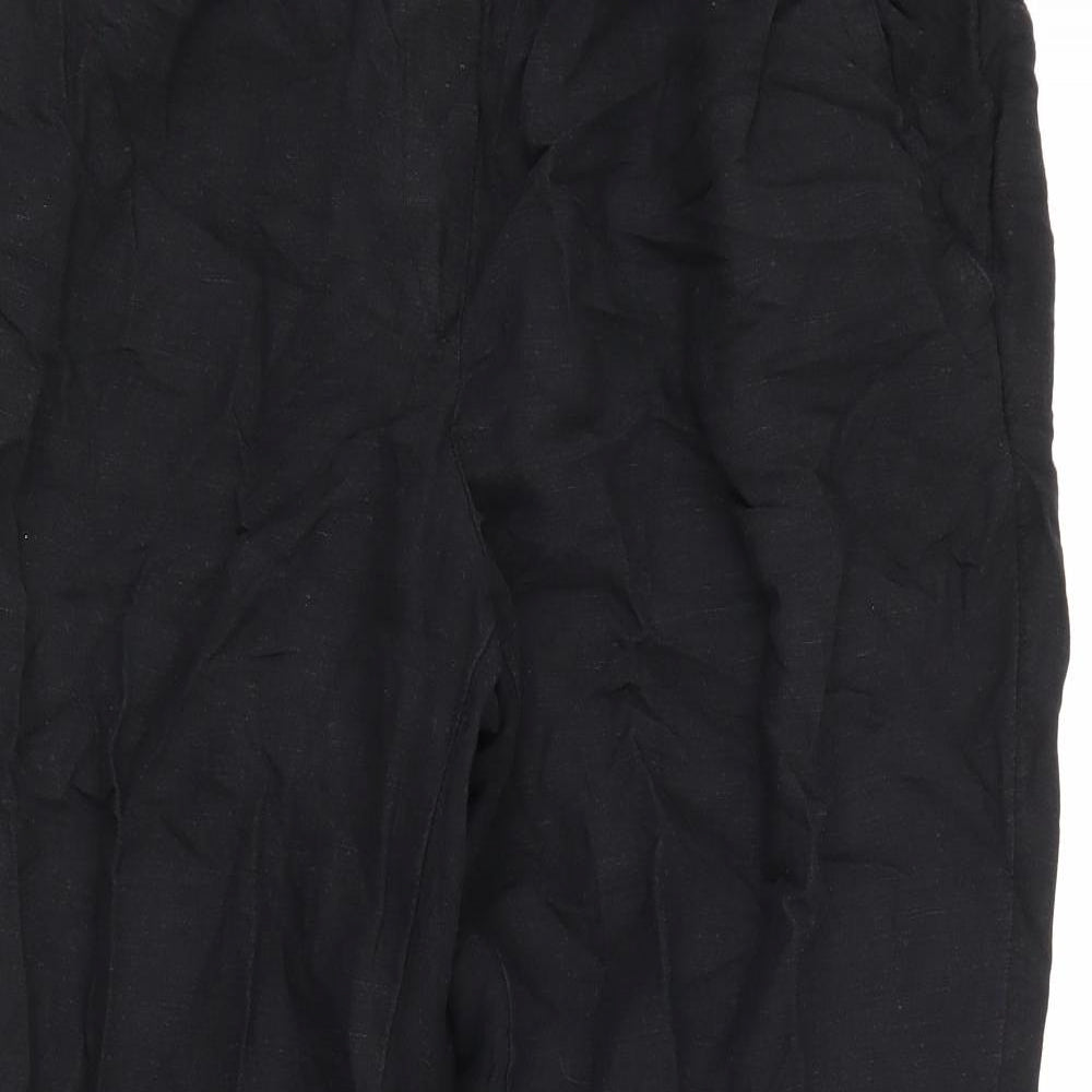 H&M` Womens Black  Linen Trousers  Size 14 L24 in Regular
