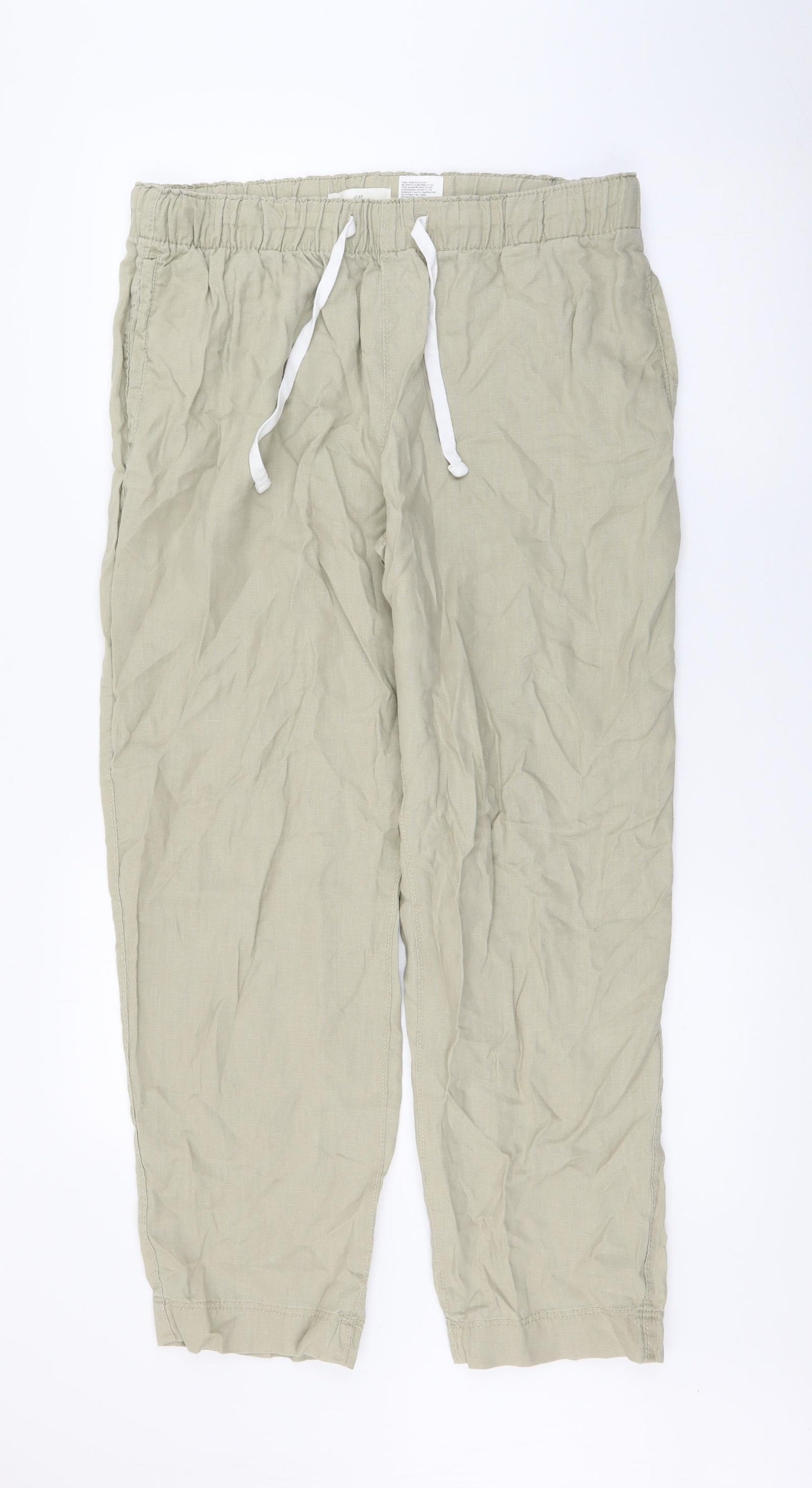 H&M Womens Beige  Cotton Jogger Trousers Size M L27 in Regular Tie