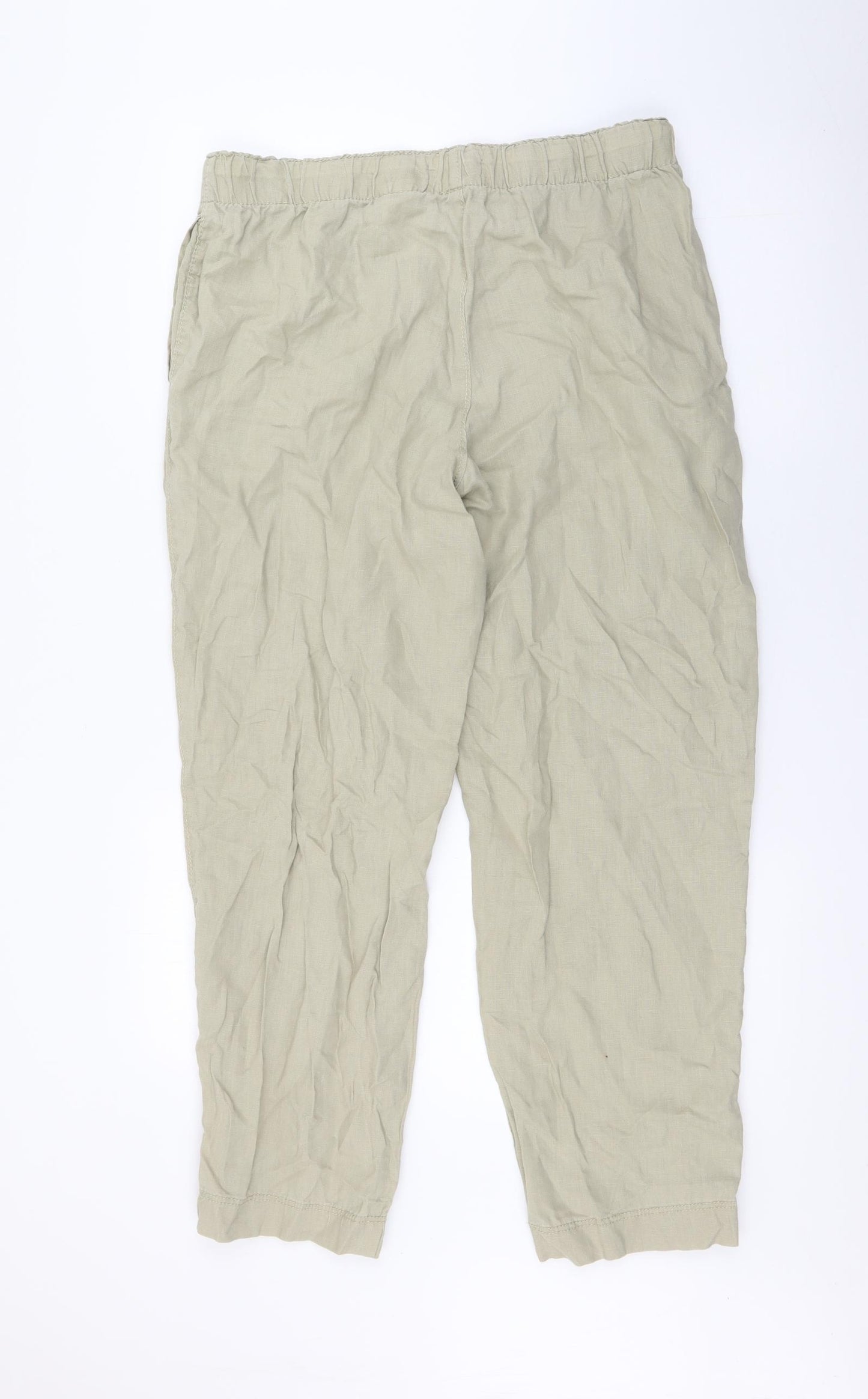 H&M Womens Beige  Cotton Jogger Trousers Size M L27 in Regular Tie