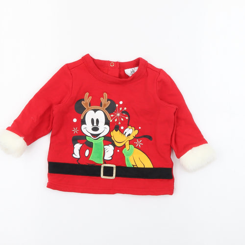 Disney Baby Baby Red  Cotton Pullover Jumper Size 6-9 Months  Snap - Mickey Goofy