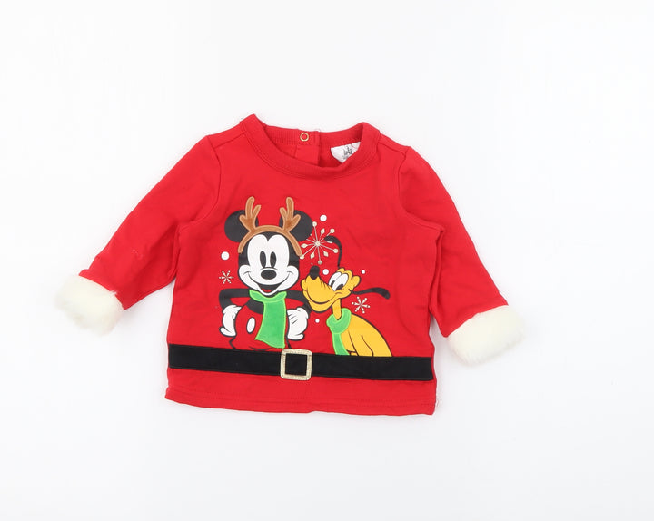 Disney Baby Baby Red  Cotton Pullover Jumper Size 6-9 Months  Snap - Mickey Goofy