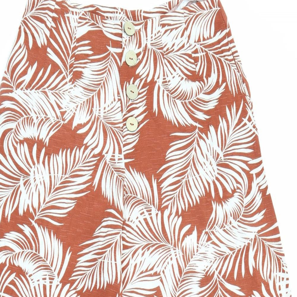 Primark Womens Orange Floral Polyester Trousers  Size 12 L21 in Regular