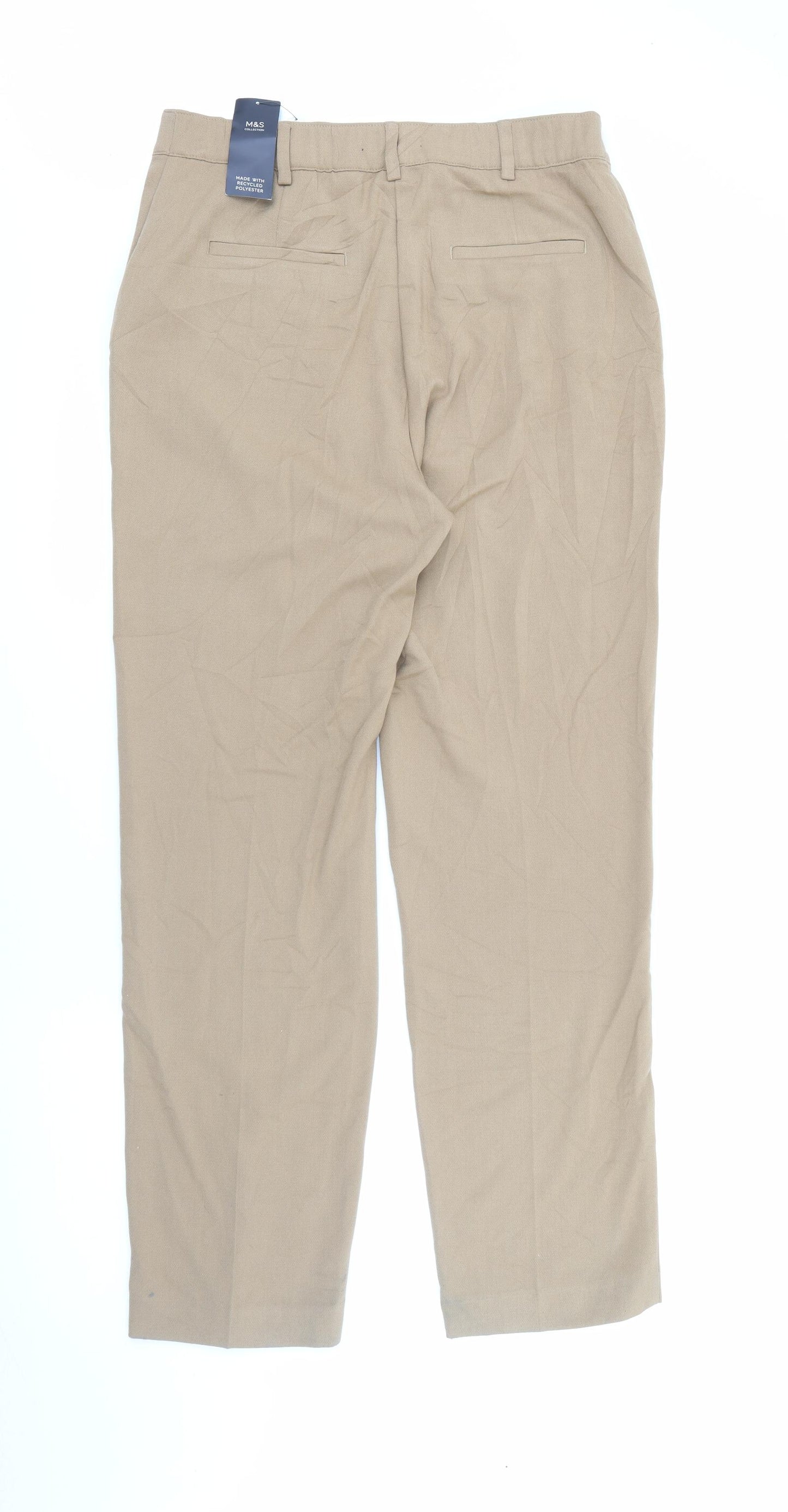 Marks and Spencer Womens Brown  Polyester Trousers  Size 14 L31 in Regular Zip