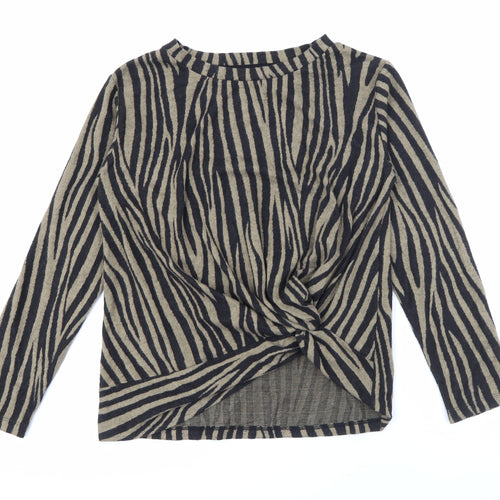 F&F Womens Brown Crew Neck Geometric Polyester Pullover Jumper Size 10