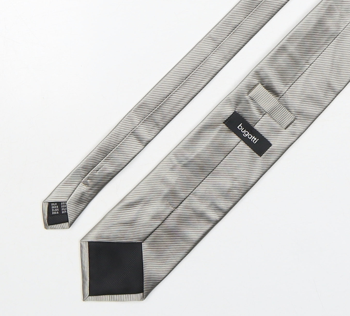 Bugatti Mens Silver Striped Silk Pointed Tie One Size