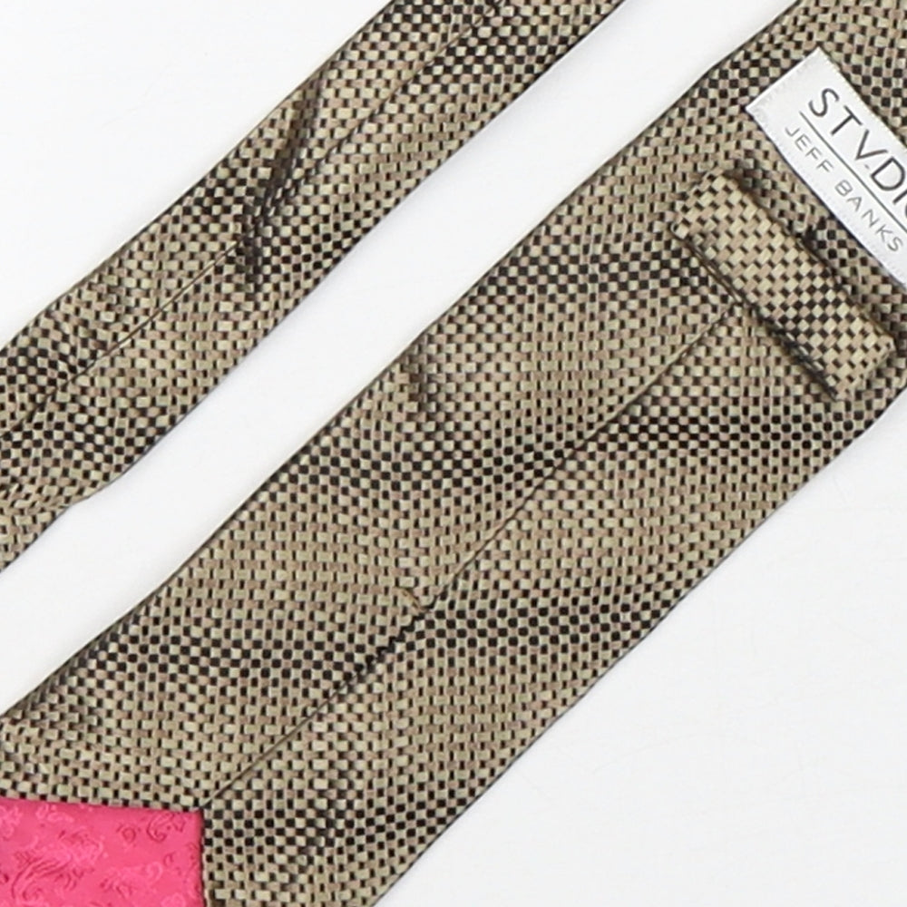Jeff Banks  Mens Brown Geometric Silk Pointed Tie One Size