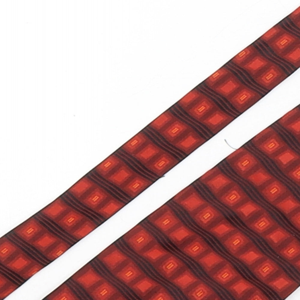 I.Q. Mens Red Geometric Silk Pointed Tie One Size