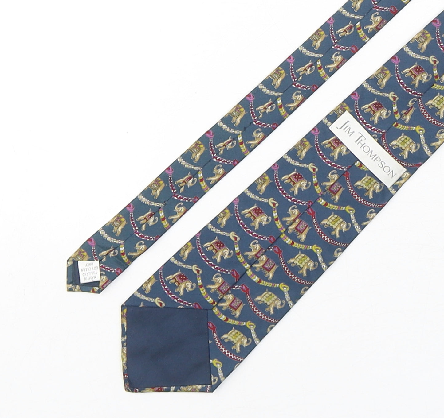 Jim Thompson Mens Multicoloured Geometric Silk Pointed Tie One Size - Elephants