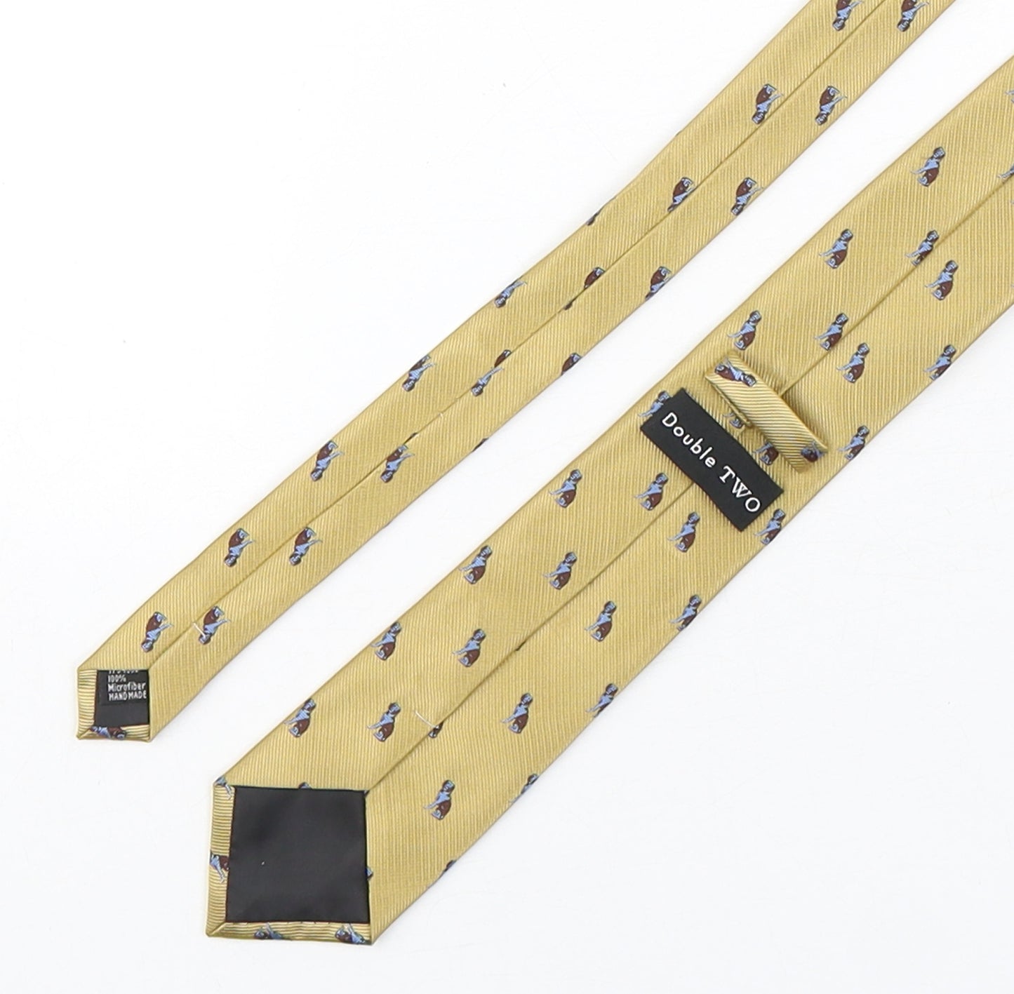 Double TWO Mens Gold Geometric Microfibre Pointed Tie One Size - Dog Print