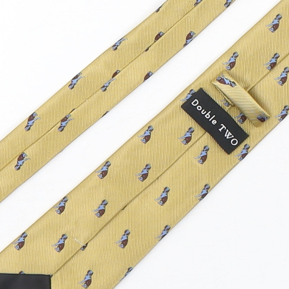 Double TWO Mens Gold Geometric Microfibre Pointed Tie One Size - Dog Print