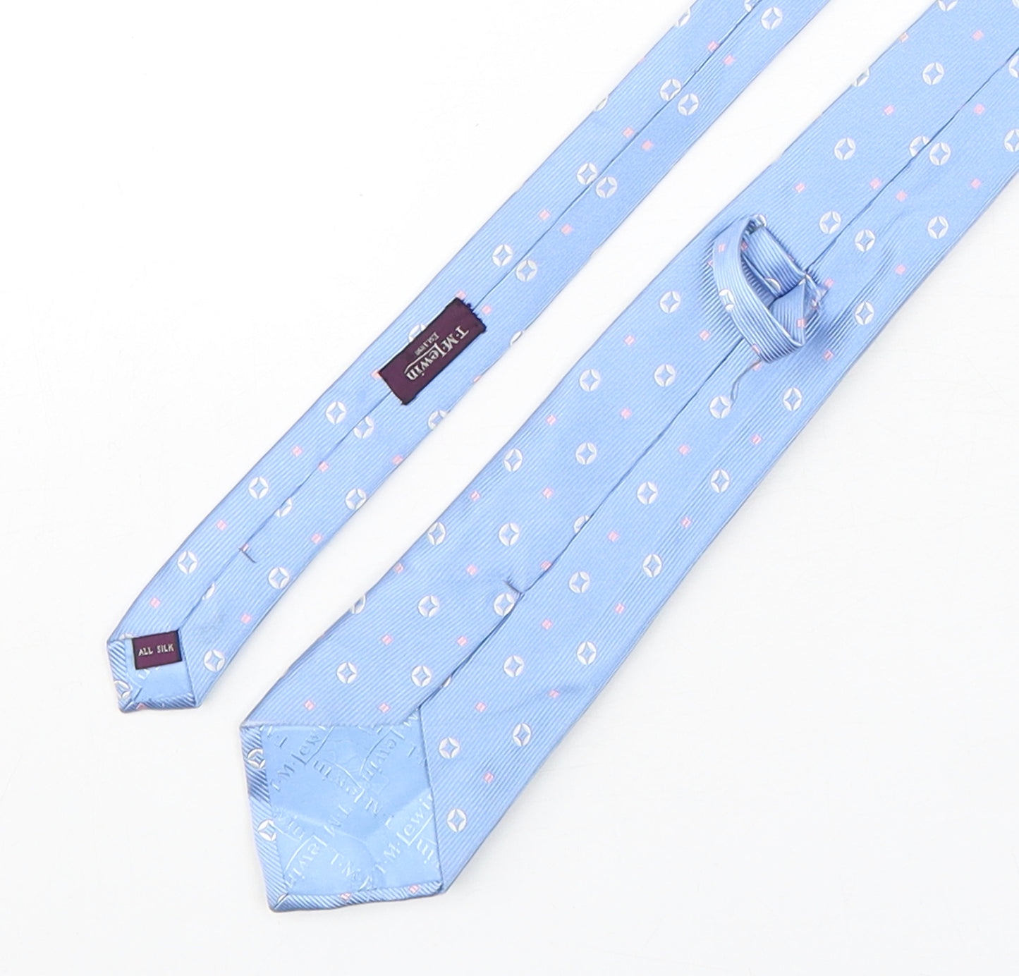 T.M.Lewin  Mens Blue Geometric Silk Pointed Tie One Size