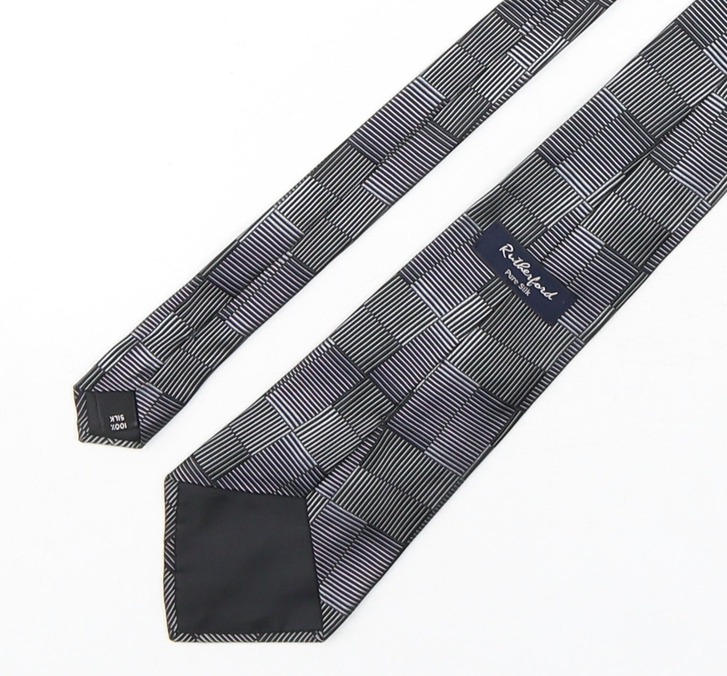 Rutherford Mens Grey Geometric Silk Pointed Tie One Size