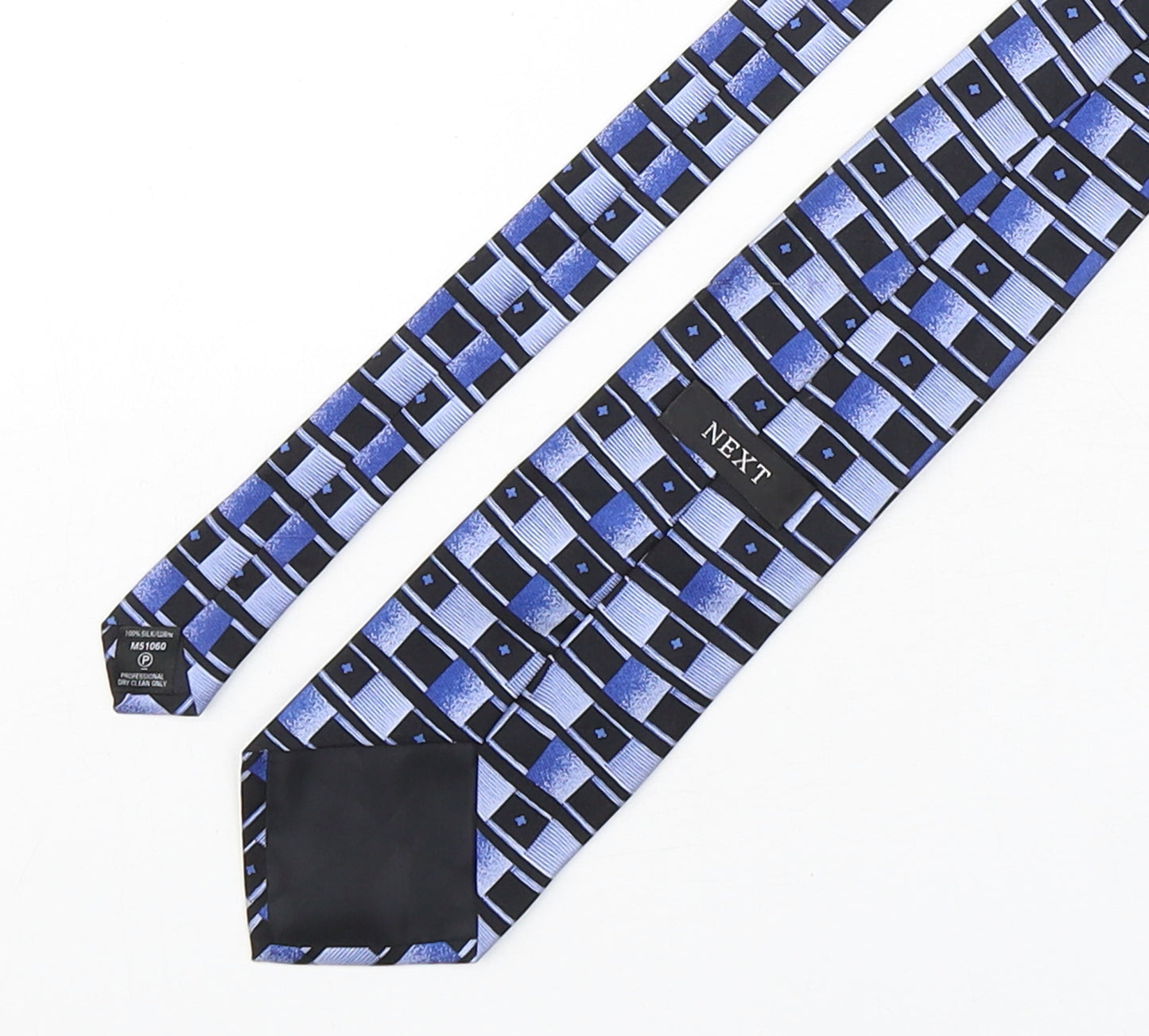 NEXT Mens Blue Geometric Silk Pointed Tie One Size