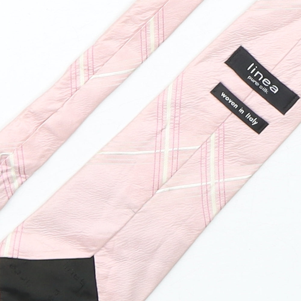 Linea  Mens Pink Plaids & Checks Silk Pointed Tie One Size