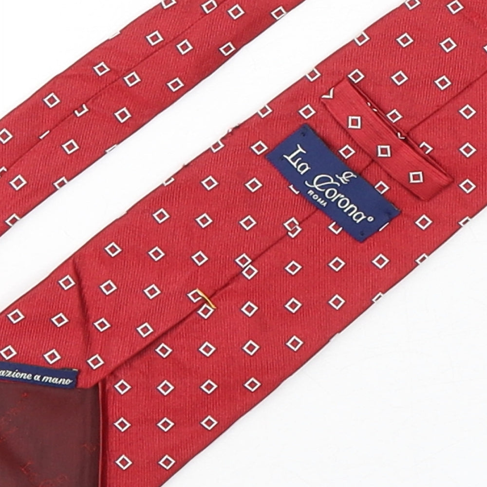 La Corona  Mens Red Geometric Silk Pointed Tie One Size