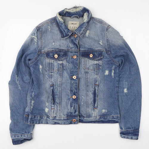 Denim & Co. Womens Beige   Jacket  Size 14  Buckle - Distressed