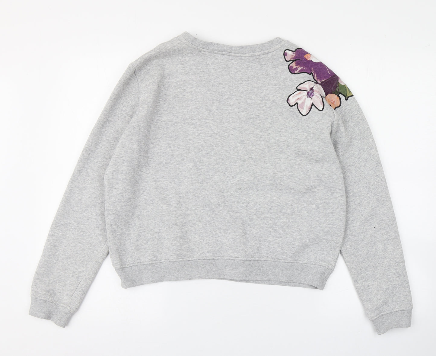 H&M Womens Grey Round Neck  Cotton Pullover Jumper Size S   - Flower