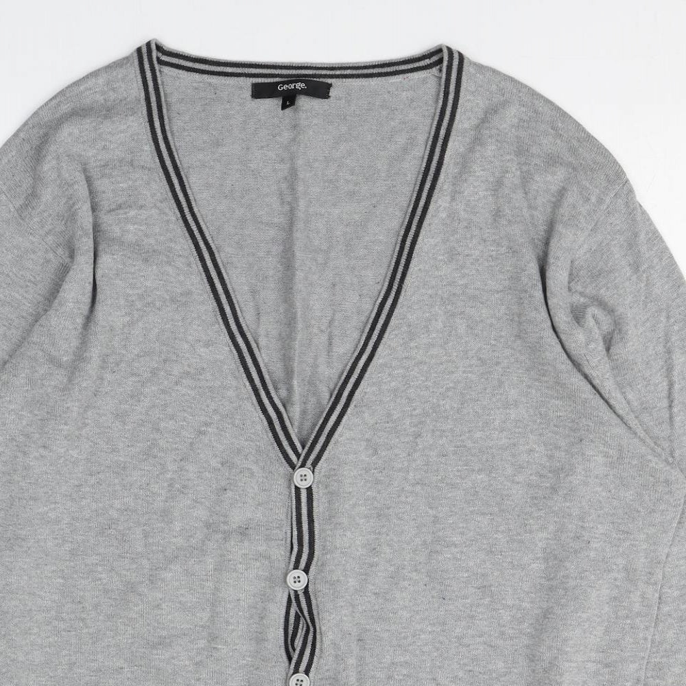 George Mens Grey V-Neck  Cotton Cardigan Jumper Size L