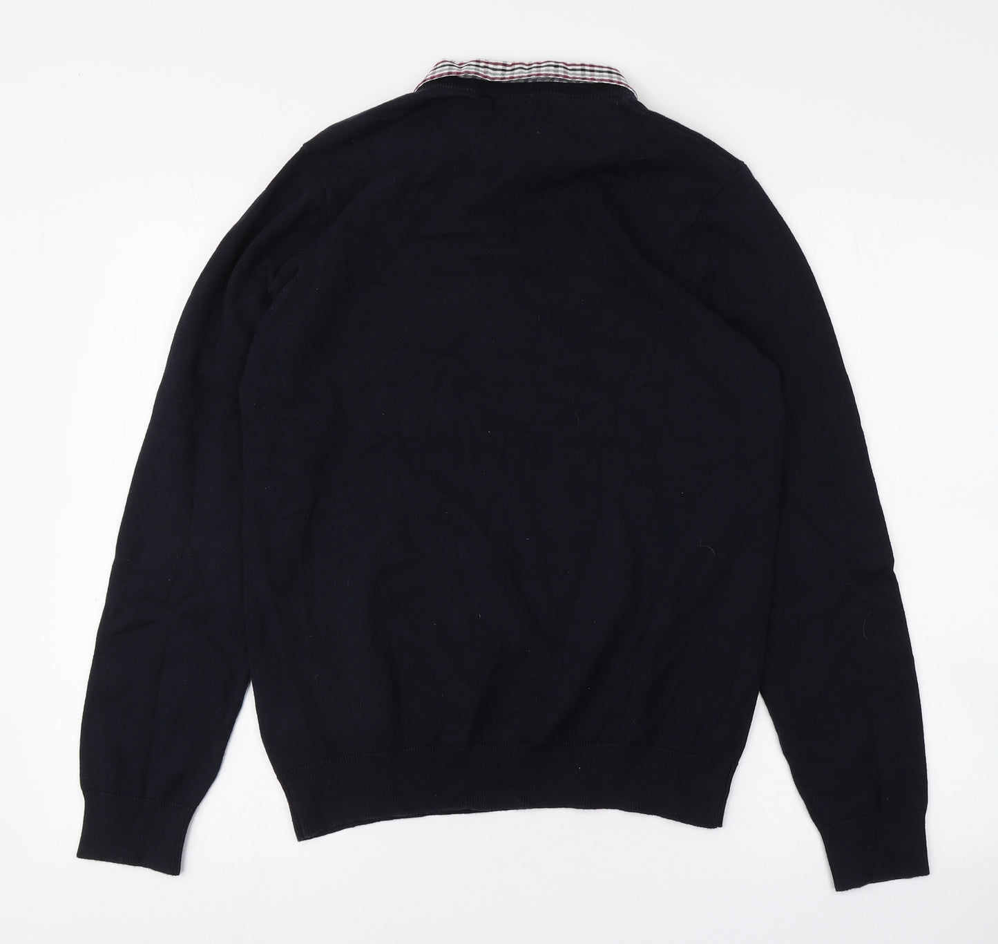 Marks and Spencer Mens Blue Collared  Cotton Pullover Jumper Size S