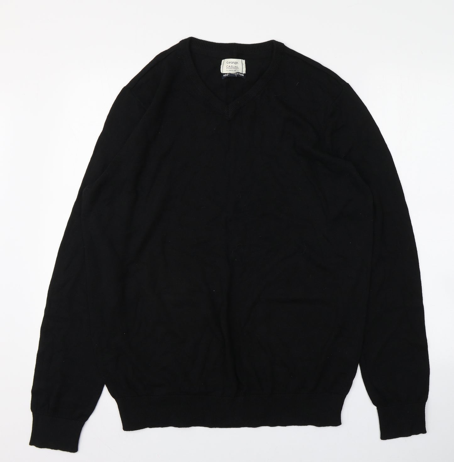 George Mens Black Round Neck  Cotton Pullover Jumper Size XL