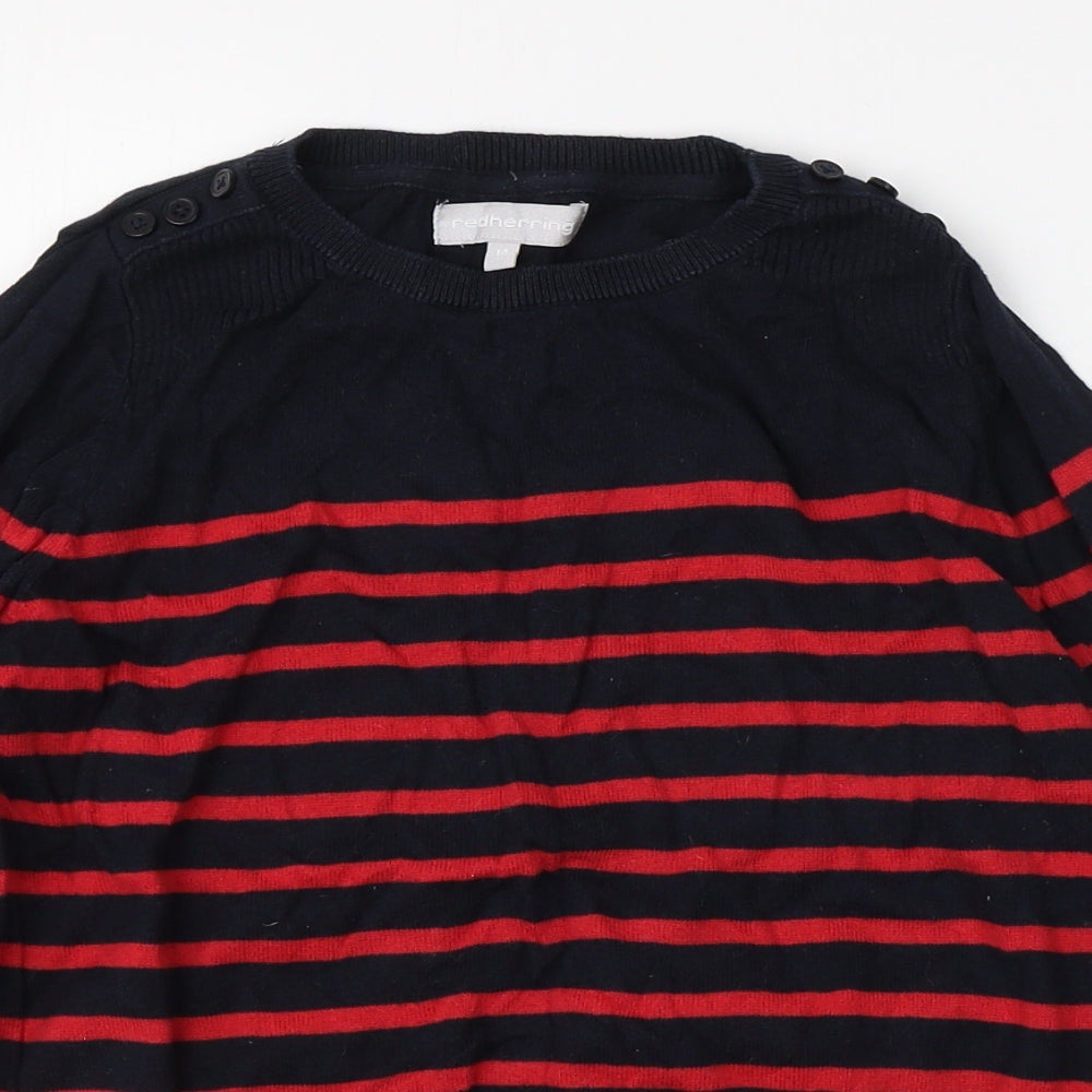 Reherring Womens Blue Round Neck Striped Cotton Pullover Jumper Size 14