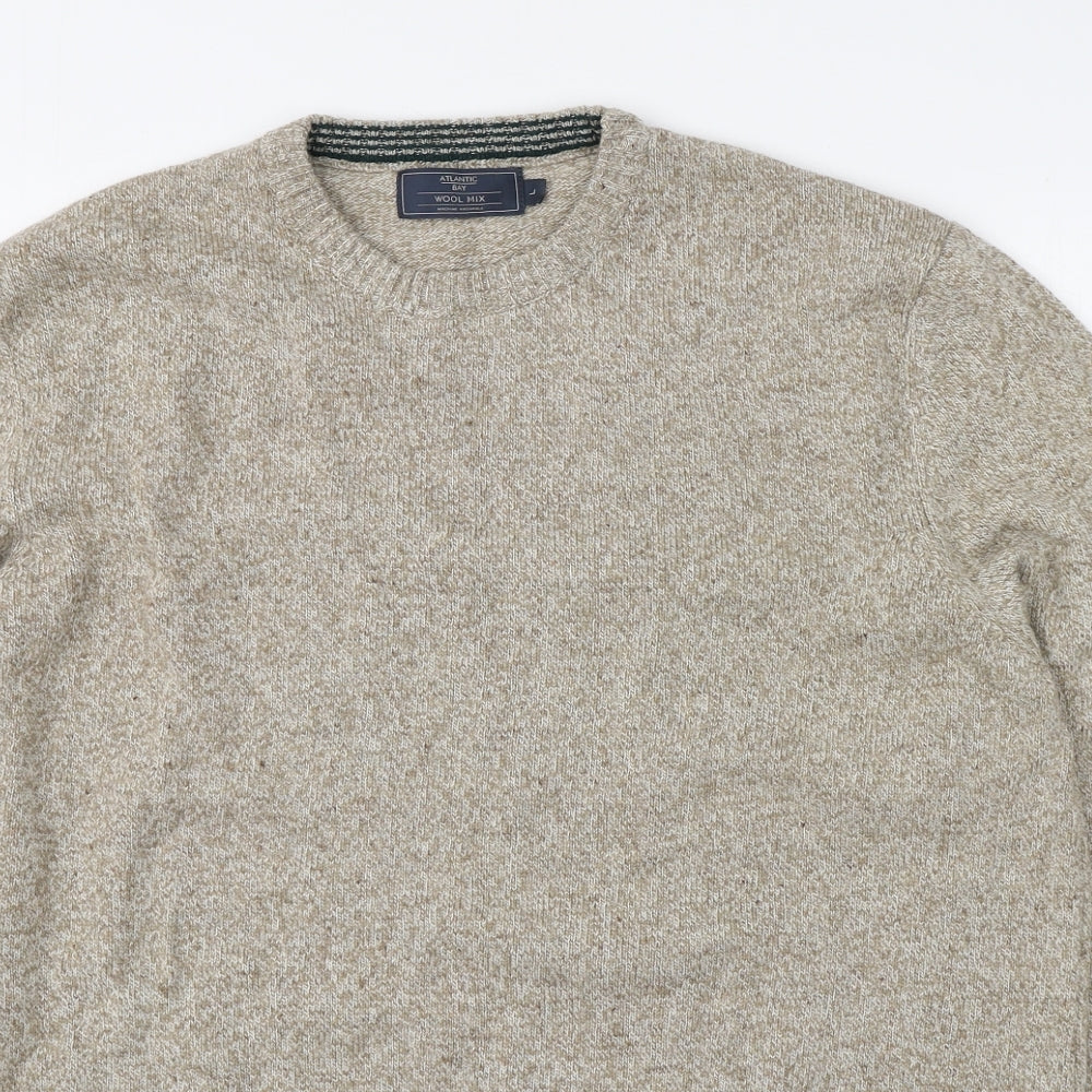 Atlantic Bay Mens Beige Round Neck  Nylon Pullover Jumper Size L